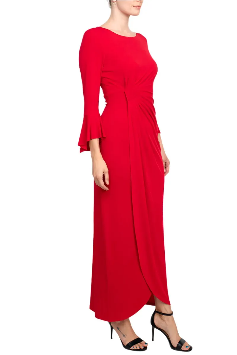 Connected Apparel Bell Sleeve Gathered Waist Gown