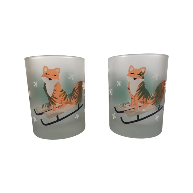 Culver Mid-Century Signed Christmas Fox Double Old Fashion Glasses (Set of 2)