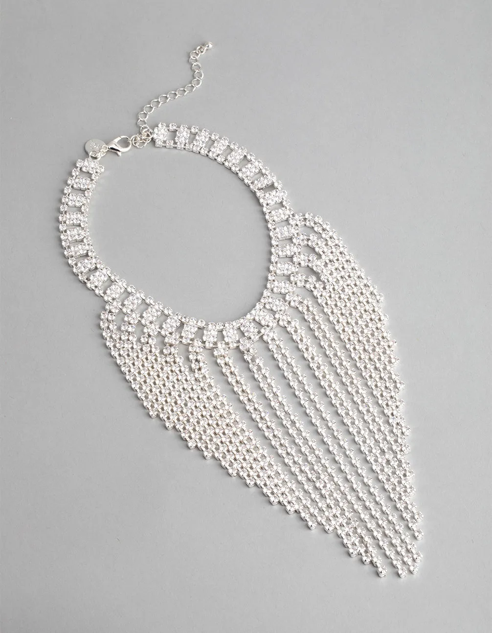 Silver Cubic Zirconia Short Curtain Choker